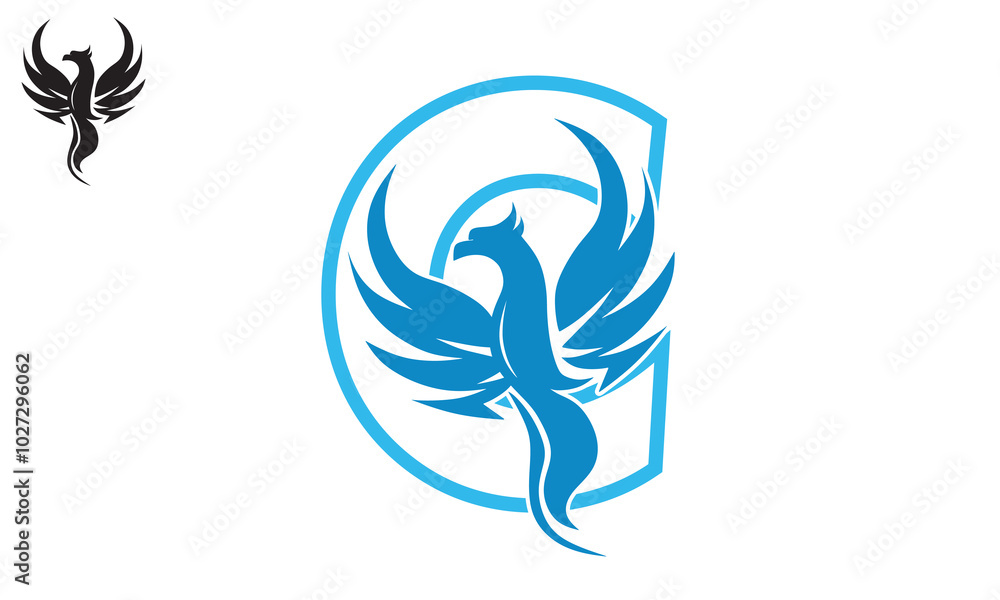 blue phoenix bird wit c letter logo, silhouette of abstract eagle flying vector illustrations blue phoenix bird wit c letter logo, silhouette of abstract eagle flying vector illustrations