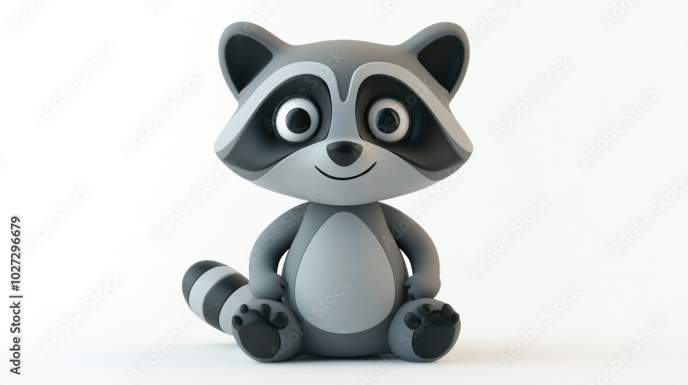 A 3D Rendered Cartoon Raccoon Sitting on a White Background A 3D Rendered Cartoon Raccoon Sitting on a White Background