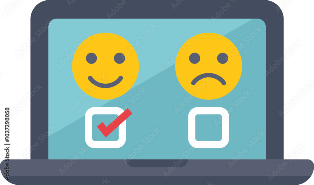 Online survey with a happy and sad face representing satisfaction levels, allowing the customer to give feedback Online survey with a happy and sad face representing satisfaction levels, allowing the customer to give feedback