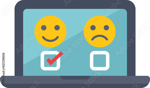 Online survey with a happy and sad face representing satisfaction levels, allowing the customer to give feedback
