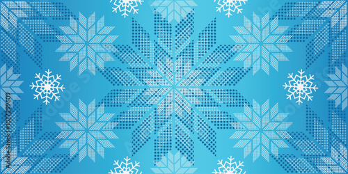 Vector blue gradient seamless christmas hand drawn pattern with snowflakes