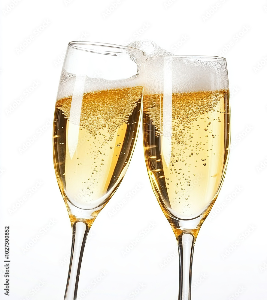 Sparkling Champagne Toast with Bubbles in Elegant Glasses Sparkling Champagne Toast with Bubbles in Elegant Glasses