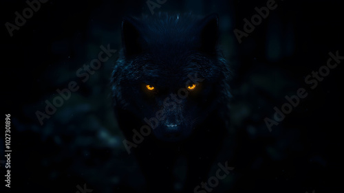 Dark Night Wolf - a black wolf with glowing orange eyes