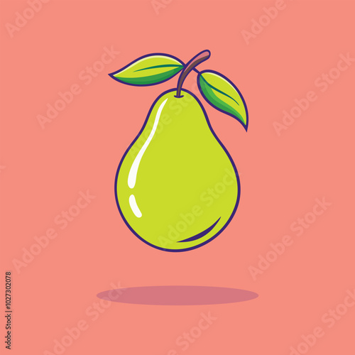 Green Pear with Leaves Cartoon Vector Icon Illustration.