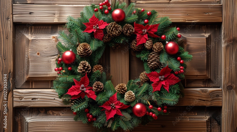 Christmas wreath on a wooden door Christmas wreath on a wooden door
