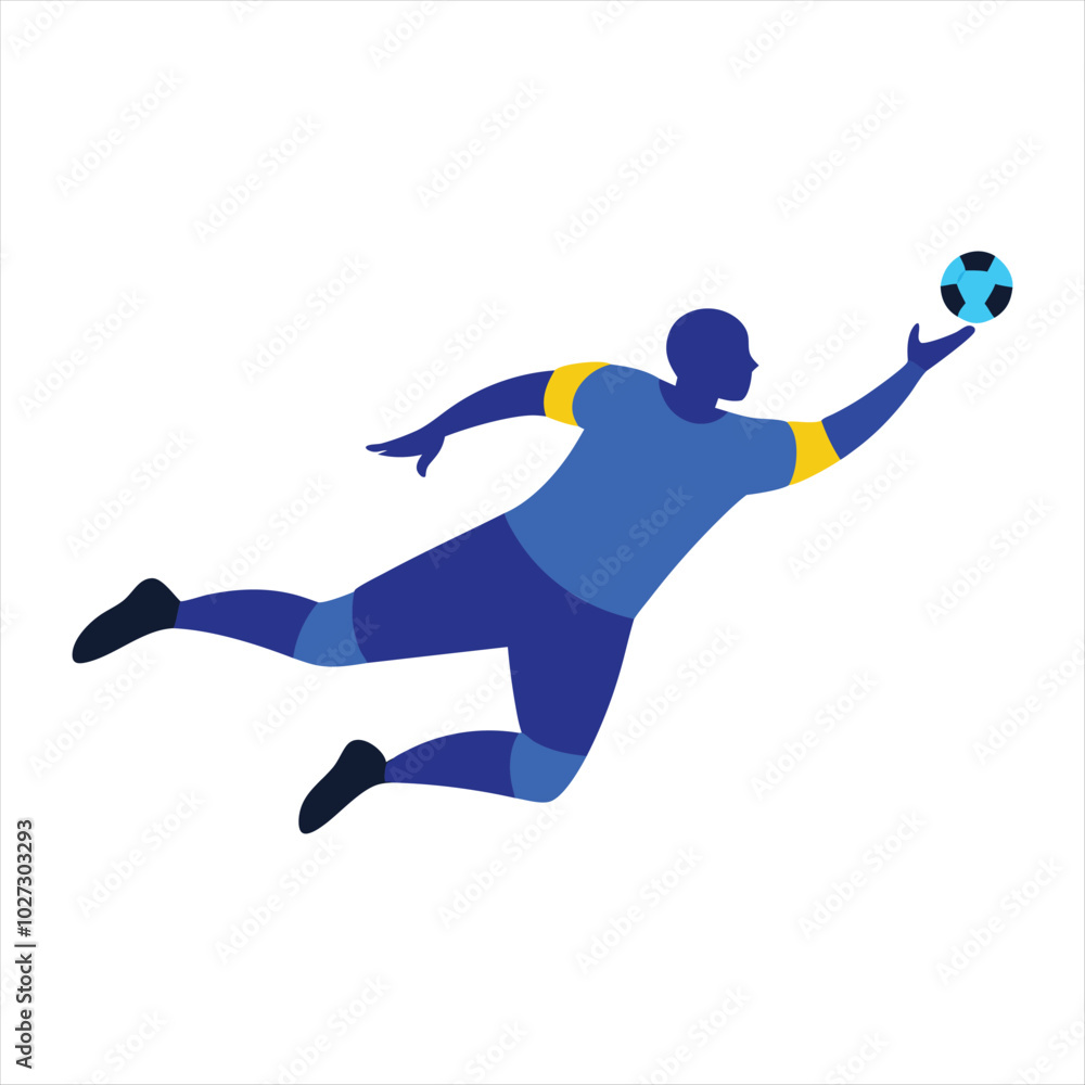 Silhouette of a football or soccer goalkeeper dive vector illustration.
Silhouette of a football or soccer goalkeeper dive vector illustration.