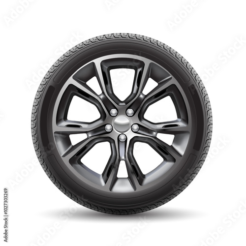 Realistic aluminum car wheel with tire style sport racing on white background vector