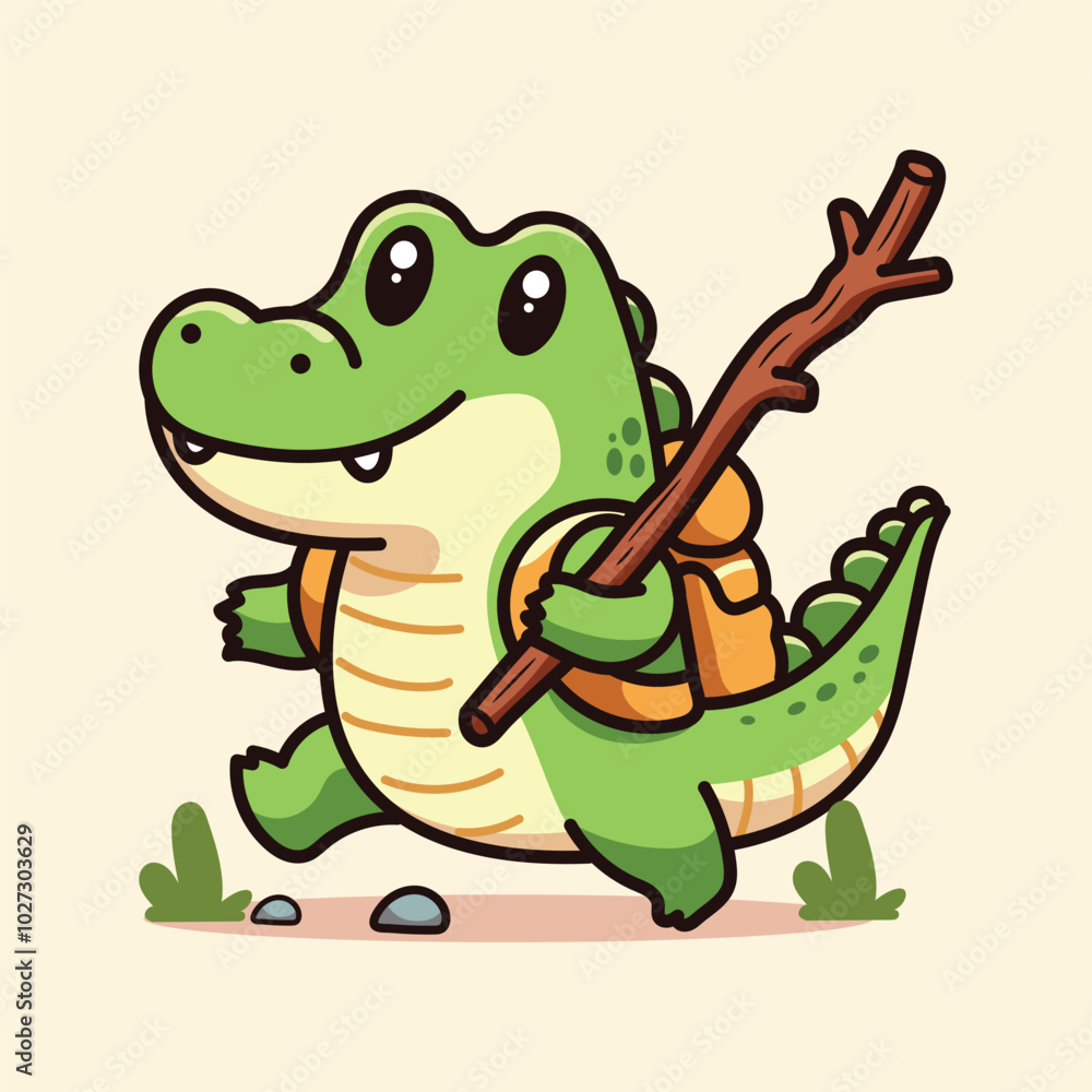 Naklejka premium Crocodile adventures. Funny cartoon vector illustration.