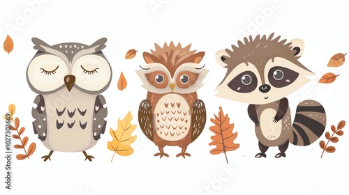 A cartoon illustration of an owl, a raccoon and a rabbit.