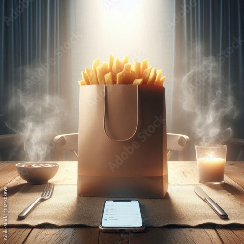 French fries paper bag of junk food photo