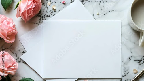 Romantic Wedding Invitation Mockup with Copy Space White Blank Card - Elegant and Valentine's Day Love Concept