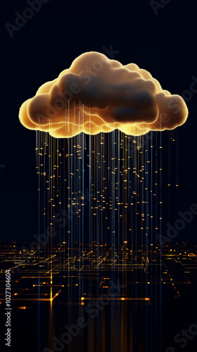 Digitale Ästhetik: Innovative Visualisierung einer ätherischen Upload-Wolke. Eine kreative Darstellung der digitalen Welt, die Technologie und Ästhetik verbindet photo