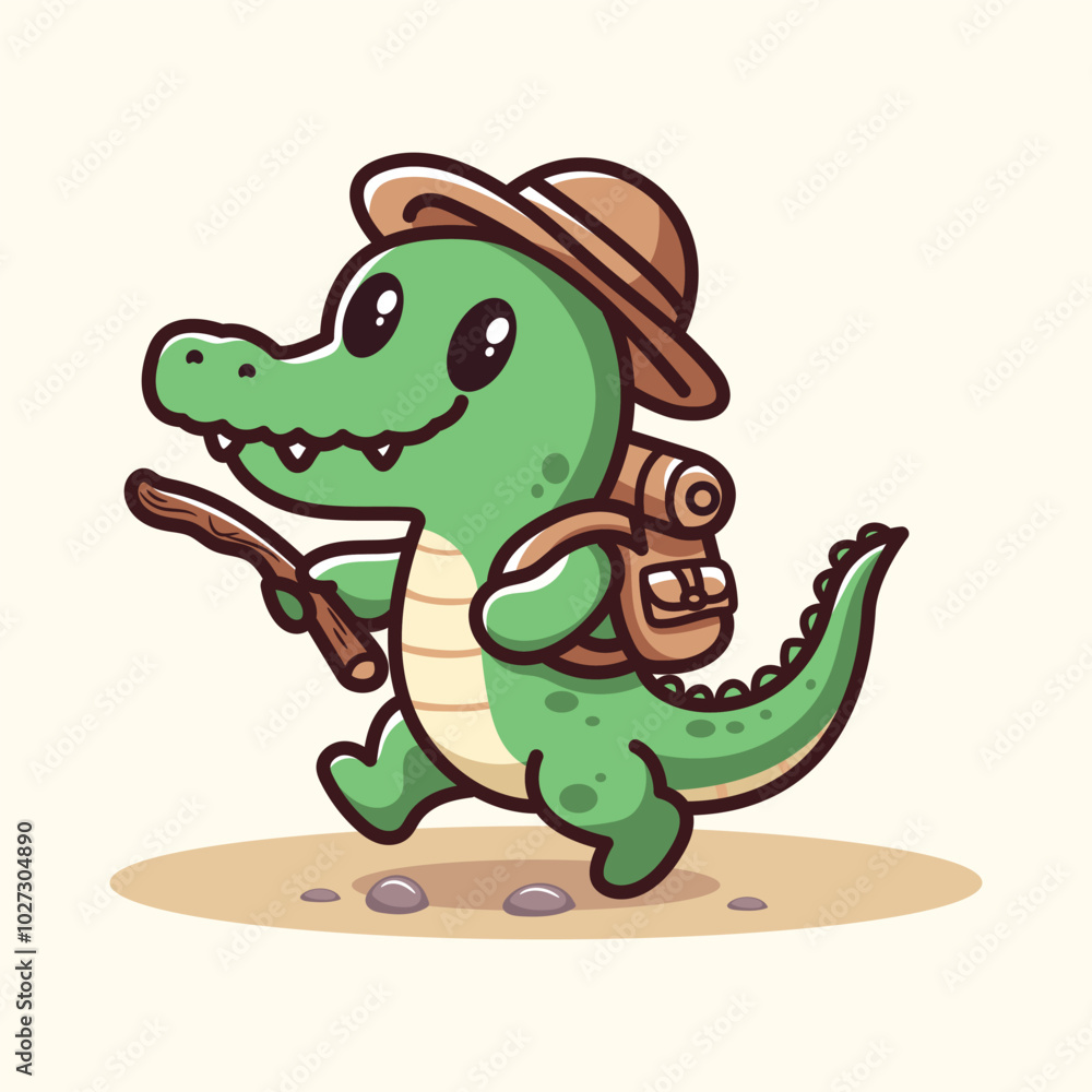 Naklejka premium Crocodile adventures. Funny cartoon vector illustration.