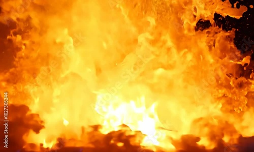 Intense Fire Explosion Toward Camera