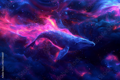 Cosmic Whale: Swimming Through the Neon Skies