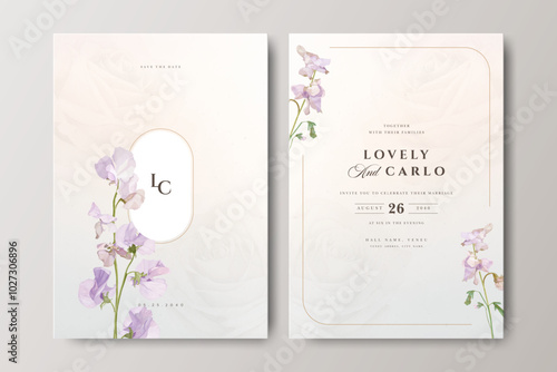 sweet pea flower watercolor wedding invitation card