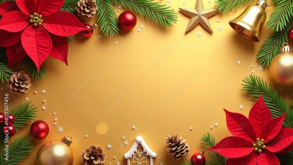 Christmas card on a golden background of poinsettia Christmas card on a golden background of poinsettia