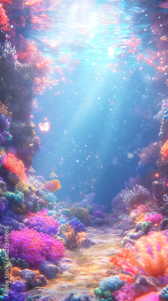 Fototapeta premium Sunlight shines on colorful coral reef