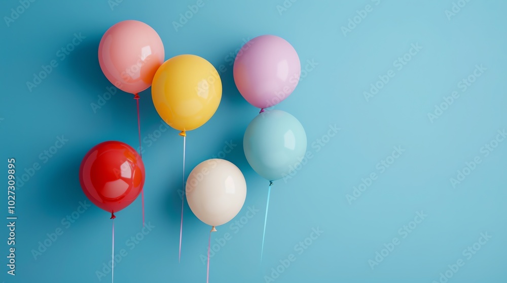 A group of colorful balloons on a blue background. A group of colorful balloons on a blue background.