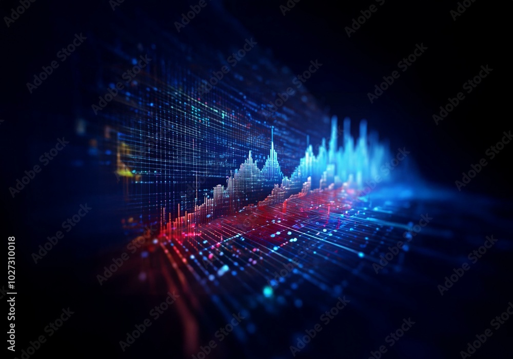 Abstract glowing blue and red lines, forming a digital graph against a dark background. Abstract glowing blue and red lines, forming a digital graph against a dark background.