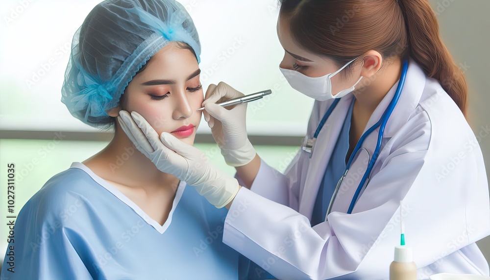 Doctor Marking a Patient's Face for Surgery. Doctor Marking a Patient's Face for Surgery.