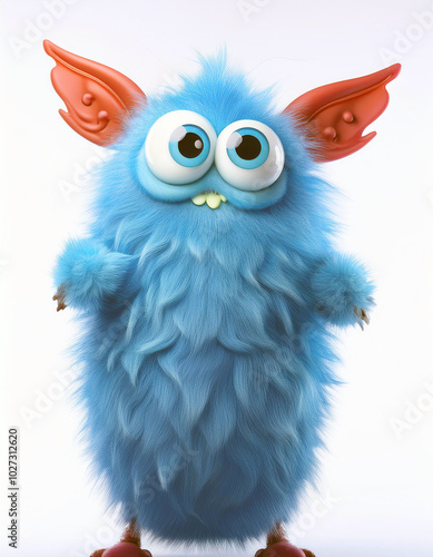 Meet the adorable, fluffy blue monster! Big eyes, tiny teeth, and playful orange ears. This charming creature is ready to win your heart!