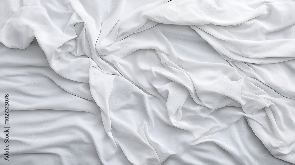 Crumpled white fabric arranged in soft folds and pleats, creating a textured and flowing pattern. The fabric appears smooth and lightweight, suggesting it could be linen or cotton. Crumpled white fabric arranged in soft folds and pleats, creating a textured and flowing pattern. The fabric appears smooth and lightweight, suggesting it could be linen or cotton.