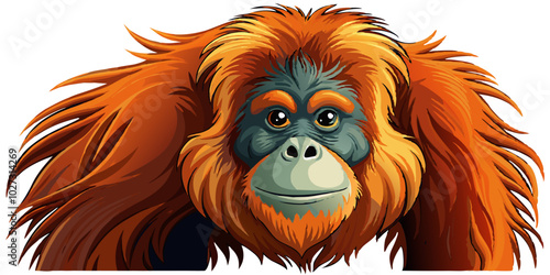 orangutan illustration, Sumatran orangutan vector art isolated on white