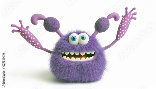 Meet the happiest purple monster!  Its fluffy fur and joyful expression radiate pure, contagious glee. A delightful 3D creation! photo