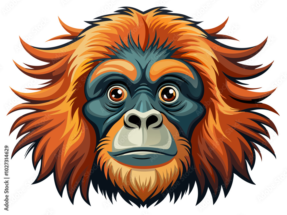 Obraz premium orangutan head vector, vector illustration orangutan, Sumatran orangutan vector art 
