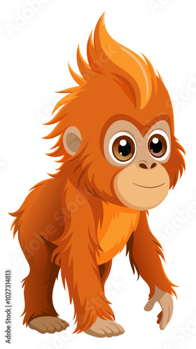 cartoon orangutan illustration - vector illustration orangutan, Sumatran orangutan vector art isolated on white