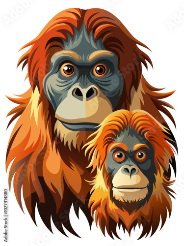 orangutan illustration, orangutan vector art isolated on white