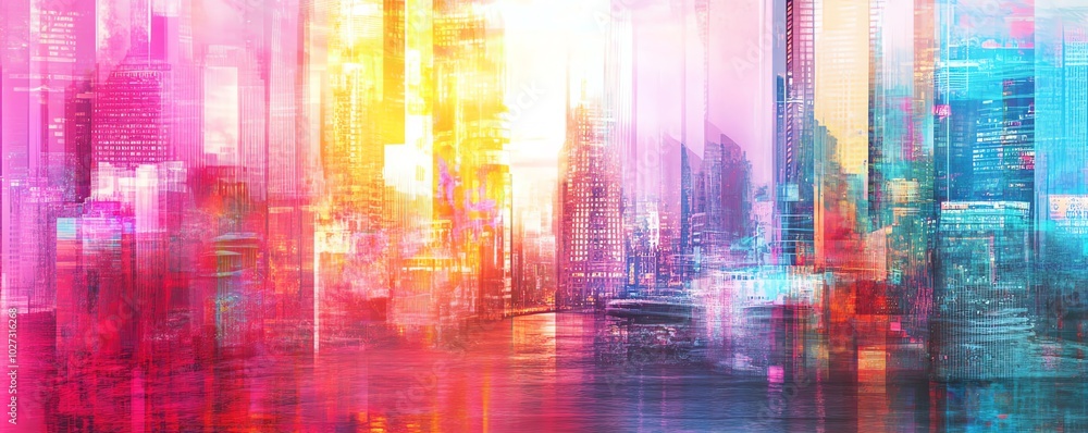Close-up of a fantastical cityscape merging with urban graffiti, vibrant colors, augmented reality textures, surreal light Close-up of a fantastical cityscape merging with urban graffiti, vibrant colors, augmented reality textures, surreal light