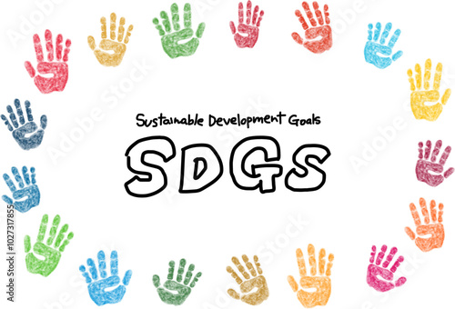 SDGsイメージの手の形のクレヨン画フレーム