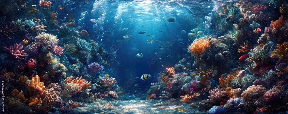 Fototapeta premium High-angle perspective showcasing an underwater utopia