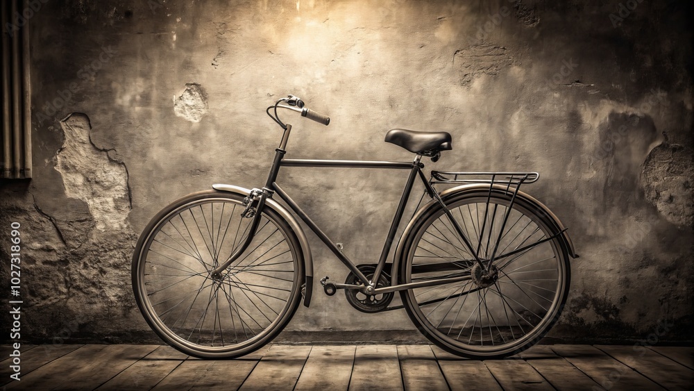 Obraz premium Classic bicycle captured in monochrome tones, showcasing timeless elegance through candid photography. A beautiful reminder of simple moments and enduring beauty in everyday life.