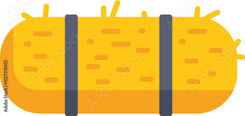 Yellow hay bale secured with straps, providing nourishment for livestock and farm animals