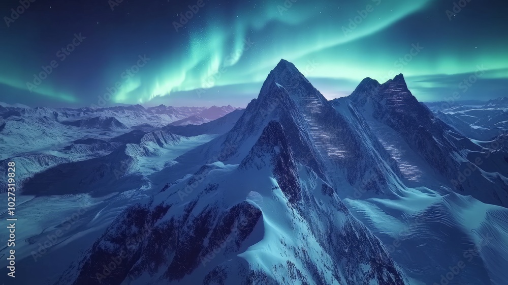Enchanting Aurora Borealis Over Majestic Snowy Mountains Enchanting Aurora Borealis Over Majestic Snowy Mountains