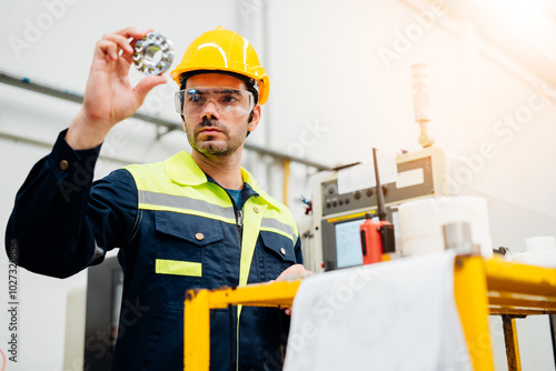 Professional Engineering of modern factory checking  to automatic machinery. Engineering with clipboard Programmable Logic Controller to manage large machine working full automatic.