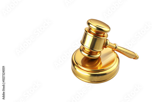 golden gavel isolated on white background transparent PNG and copy space