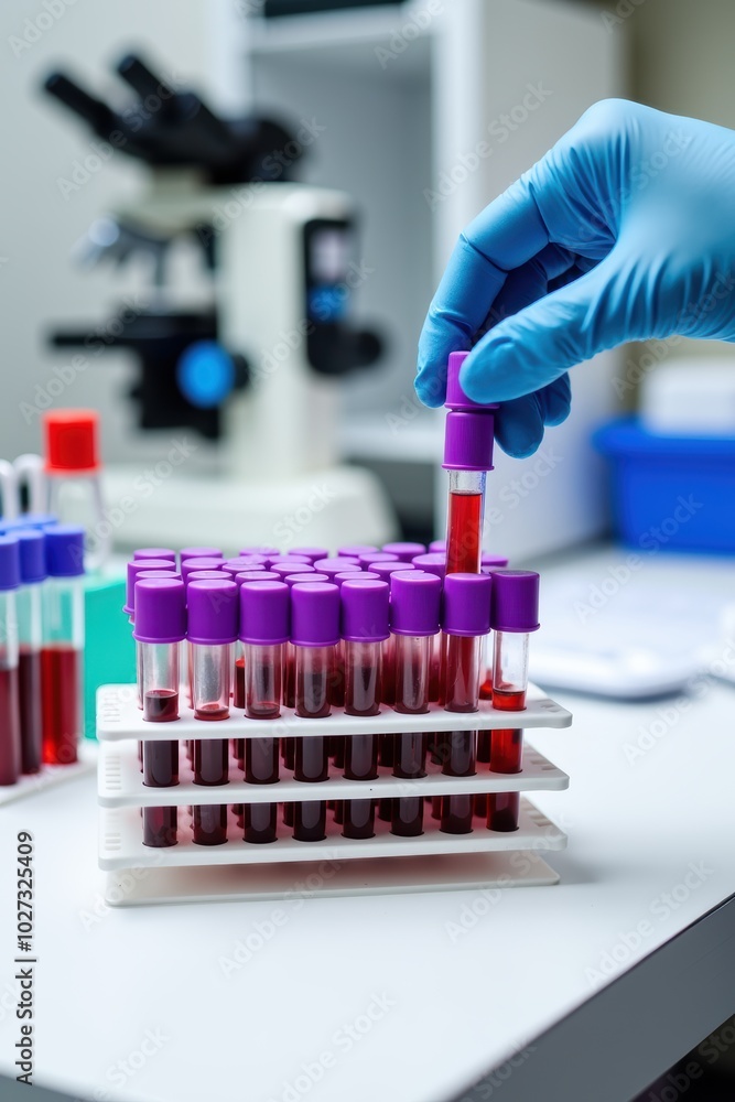 Technician Handling Blood-filled Test Tubes in Clinical Laboratory Environment