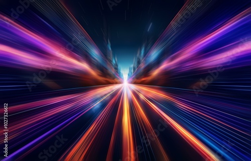 Abstract light streaks converge into a glowing, bright center.