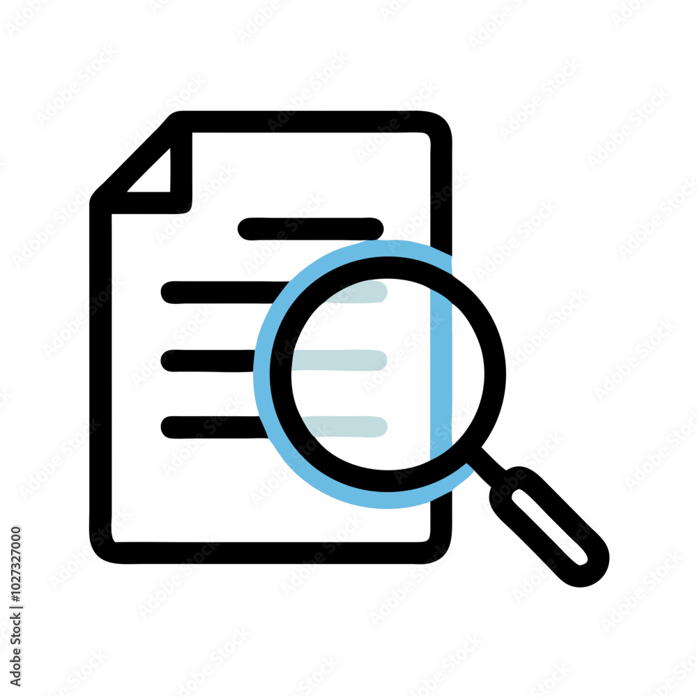 Magnifying Glass and Documents Icon Magnifying Glass and Documents Icon