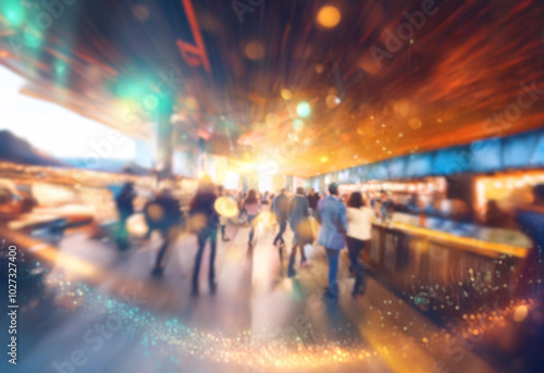 Wallpaper Mural A blurred image of people walking in a brightly lit indoor space. Torontodigital.ca