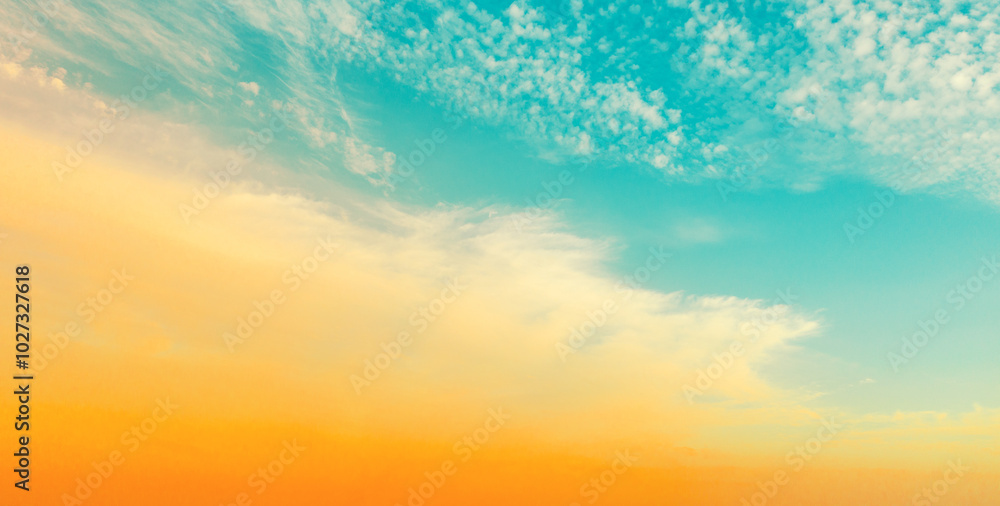 Colorful cloudy sky at sunset. Gradient color. Sky texture. Abstract nature background