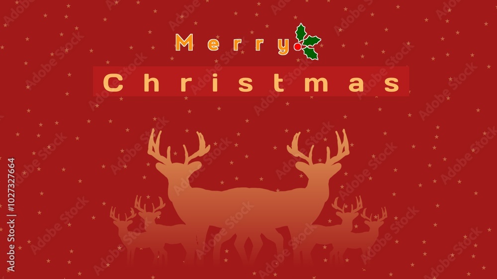Cartoon Santa and Deer Illustration on Bright Red Christmas Background with Stars Cartoon Santa and Deer Illustration on Bright Red Christmas Background with Stars