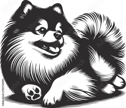 Portrait of a Pomeranian Dog Vector isolated on white background Dog Silhouettes.