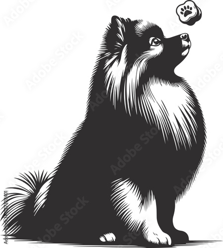 Portrait of a Pomeranian Dog Vector isolated on white background Dog Silhouettes.