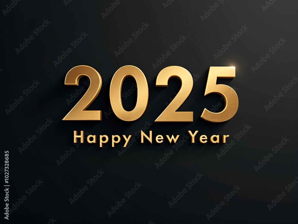 Modern 2025 Happy New Year with sleek gold typography over a simple black background Modern 2025 Happy New Year with sleek gold typography over a simple black background
