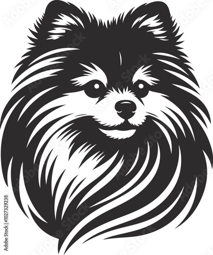 Portrait of a Pomeranian Dog Vector isolated on white background Dog Silhouettes.